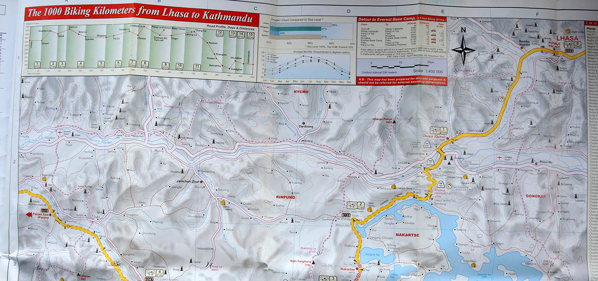 Mappa del tour in mtb o bici da Lhasa a Kathmandu Mappa del tour in mtb o bici da Lhasa a Kathmandu